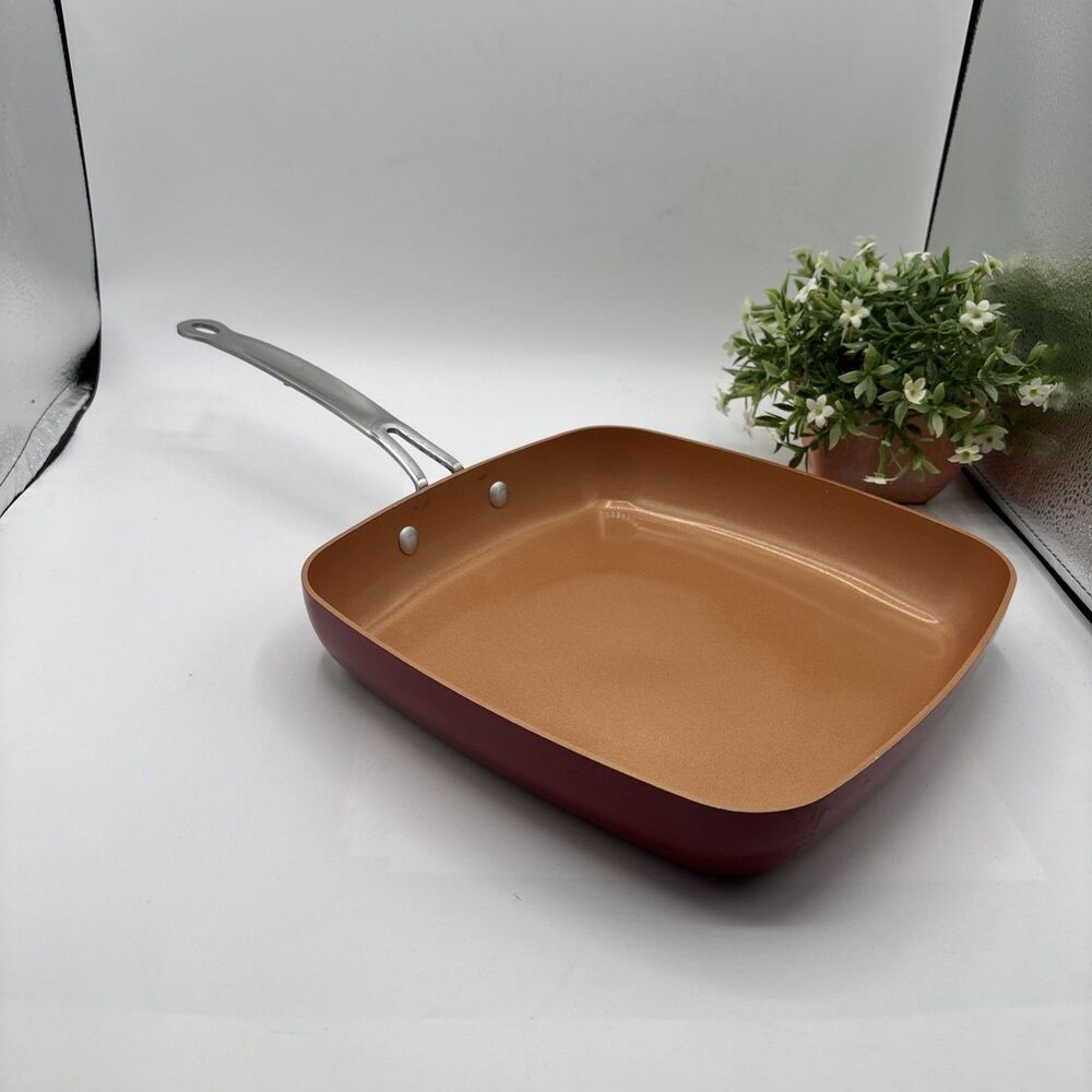 Red Copper 9.5” Square Copper Frying Pan Cookware Nonstick Fry Skillet Preowned